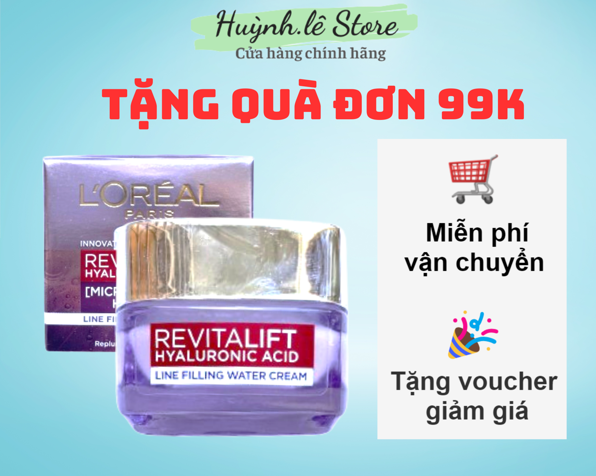 Kem dưỡng l'oréal tím siêu cấp ẩm căng mịn da revitalift hyaluronic acid plumping 15ml,50ml