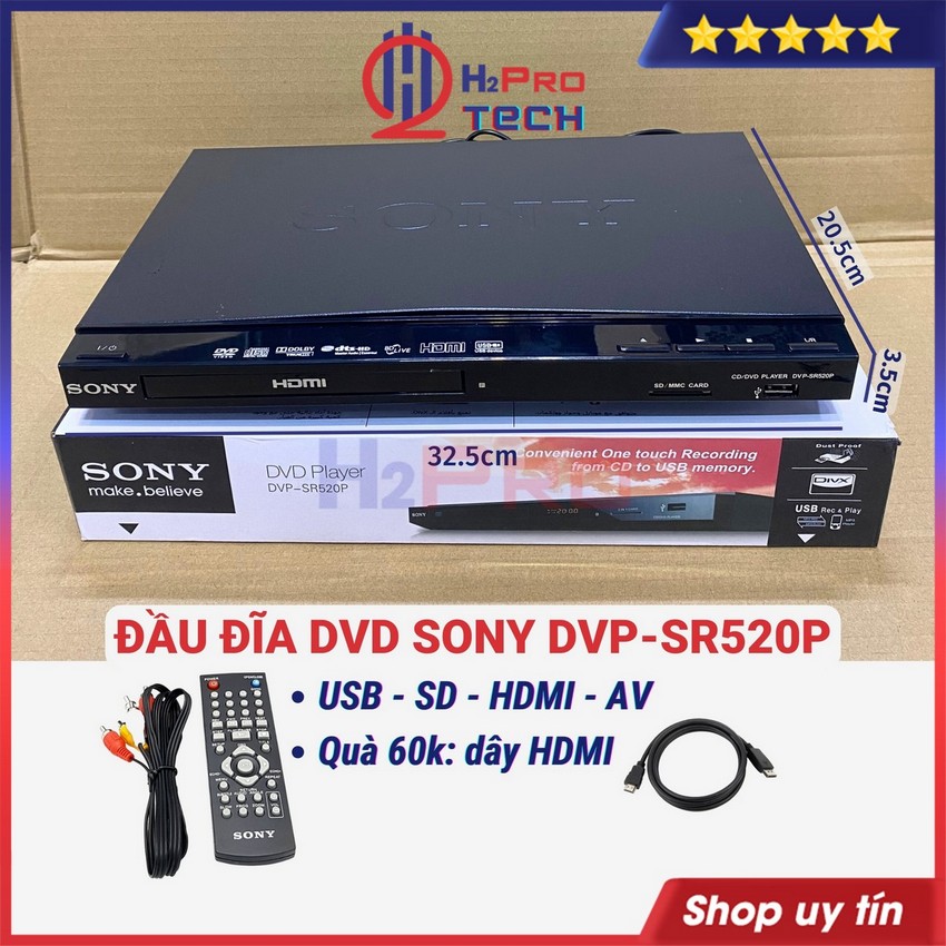 Đầu dvd sony dvp-sr520p hdmi - usb - sd, đầu đĩa dvd karaoke sony cao cấp không kén đĩa, tặng dây hdmi - h2pro tech