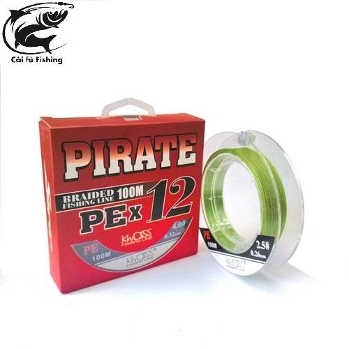 Dây dù câu cá pe x12 pirate 100m siêu bền siêu mịn siêu tải màu xanh lá 2 tầng chống thấm