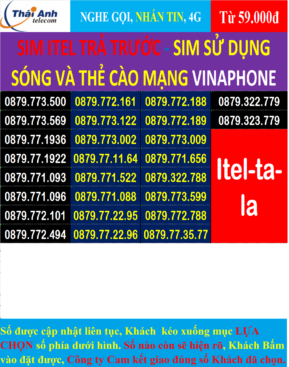 sim đẹp ITELECOM - SIM SỬ DỤNG SÓNG VÀ THẺ CÀO CỦA VINAPHONE, 4G - Chưa Kích hoạt, NGHE GỌI - SIM TRẢ TRƯỚC, MỚI 100% Thần Tài, Lộc Phát, Phong Thuỷ  giá từ 59.0000