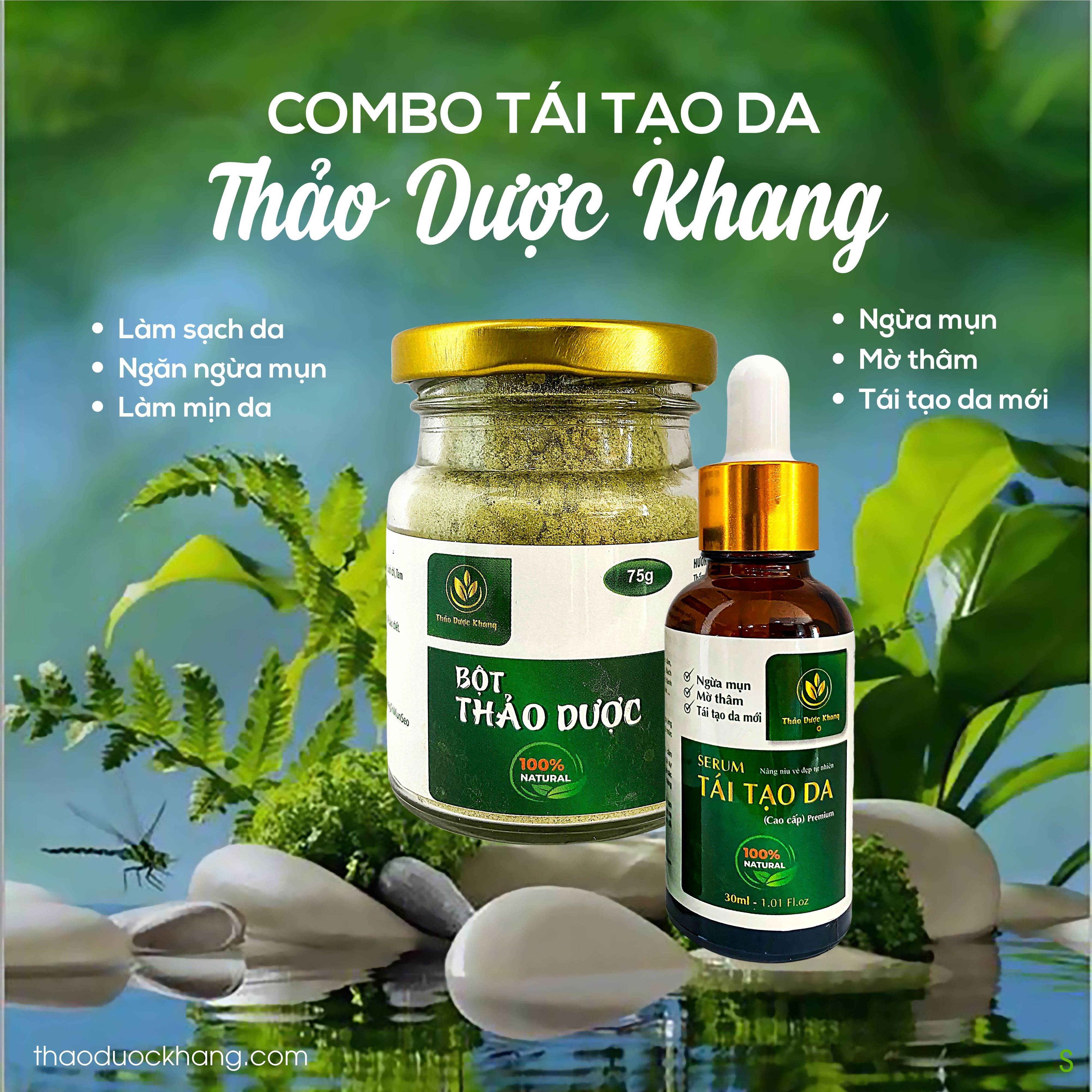 Combo Thảo Dược Khang gồm Serum đánh bay vết thâm sẹo rỗ 50ml + Bột thảo dược