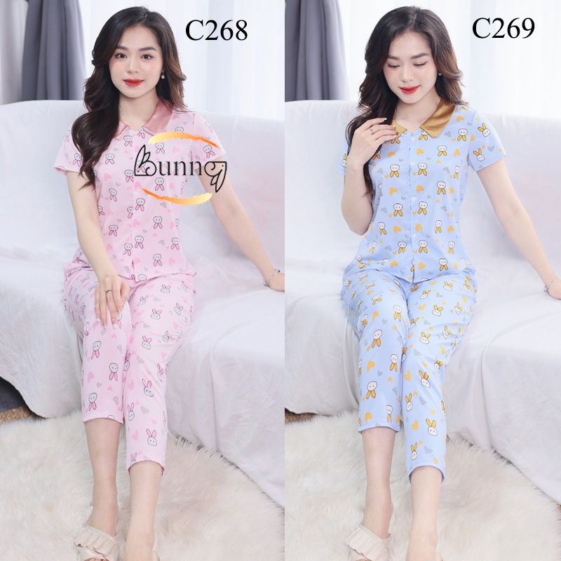 Quần áo bộ nữ mặc nhà siêu dễ thương, Đồ bộ mặc nhà cộc tay quần dài chất lụa mặc mát