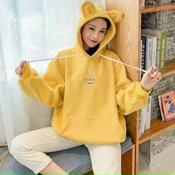 Áo Khoác Hoddie Nỉ Bông Tai Gấu Siêu Cute