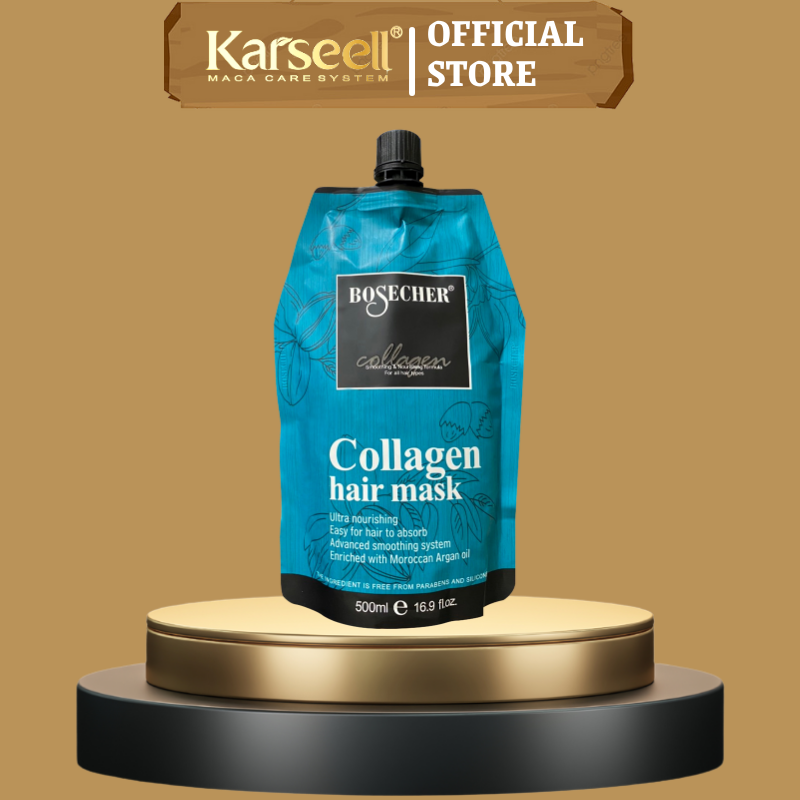 Ủ tóc collagen Bosecher phục hồi tóc siêu mượt | dầu hấp xả tóc collagen 500ml |Bản cải tiến kem ủ tóc collagen Karseell