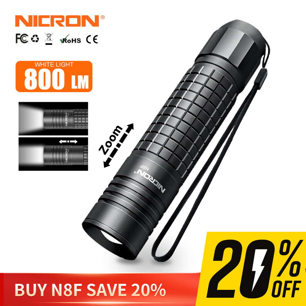 Đèn pin NICRON LED N8F Độ sáng cao 800lm LED chiến thuật Tiêu điểm Đèn pin có thể thu phóng rảnh tay Đèn LED chống nước IP65 để cưỡi ngoài trời N8F