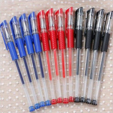 Set 10 bút bi nước 0.5mm, mực đều, đẹp, đủ màu xanh đen đỏ