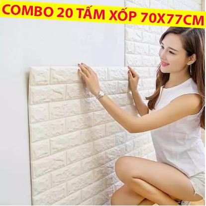 Xốp dán tường 3d giả gạch, combo 20 tấm xốp 70x77cm, tttbp01