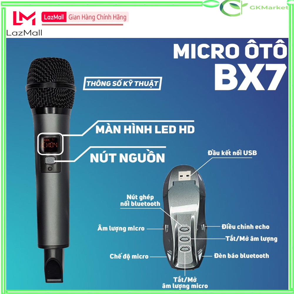 Micro Không Dây Đa Năng Karaoke GK BX7 Chính Hãng - Micro Cho Xe Hơi Loa Kéo, Hát Karaoke Cực Hay,