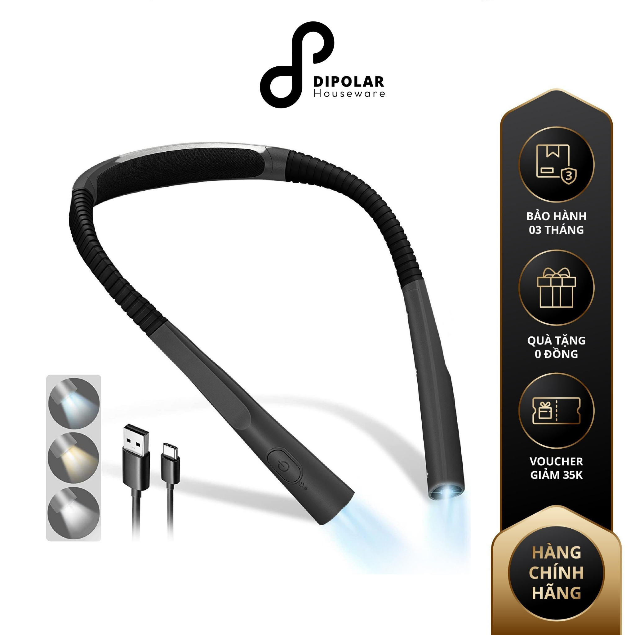 Đèn Led Đọc Sách Đeo Cổ Tích Điện DIPOLAR Bảo Vệ Mắt Chống Cận Thị Với 3 Mức Độ Màu Ánh Sáng Có Thể Điều Chỉnh - DDDS01