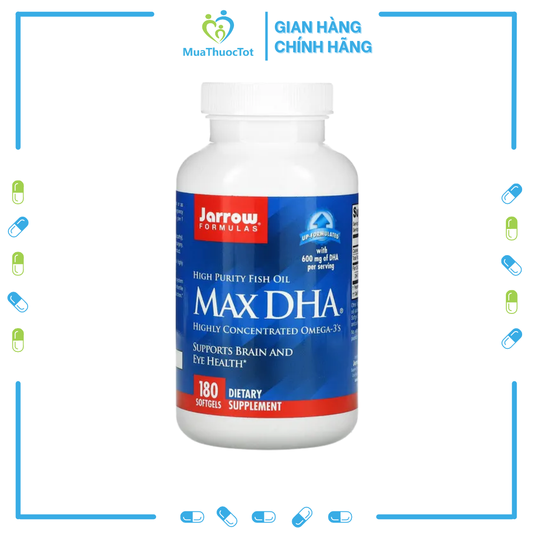 Viên uống tăng cường trí nhớ bổ mắt và não cung cấp dha giúp trẻ thông minh jarrow formulas max dha 180 viên