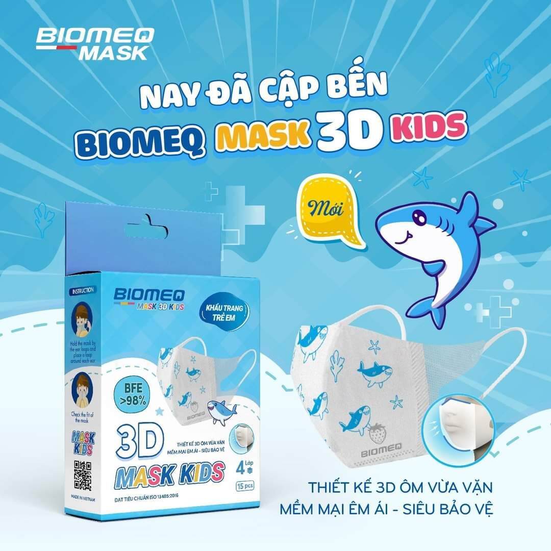 KHẨU TRANG Y TẾ TRẺ EM 4 LỚP BIOMEQ 3D MASK+ KID HỘP 15 CÁI