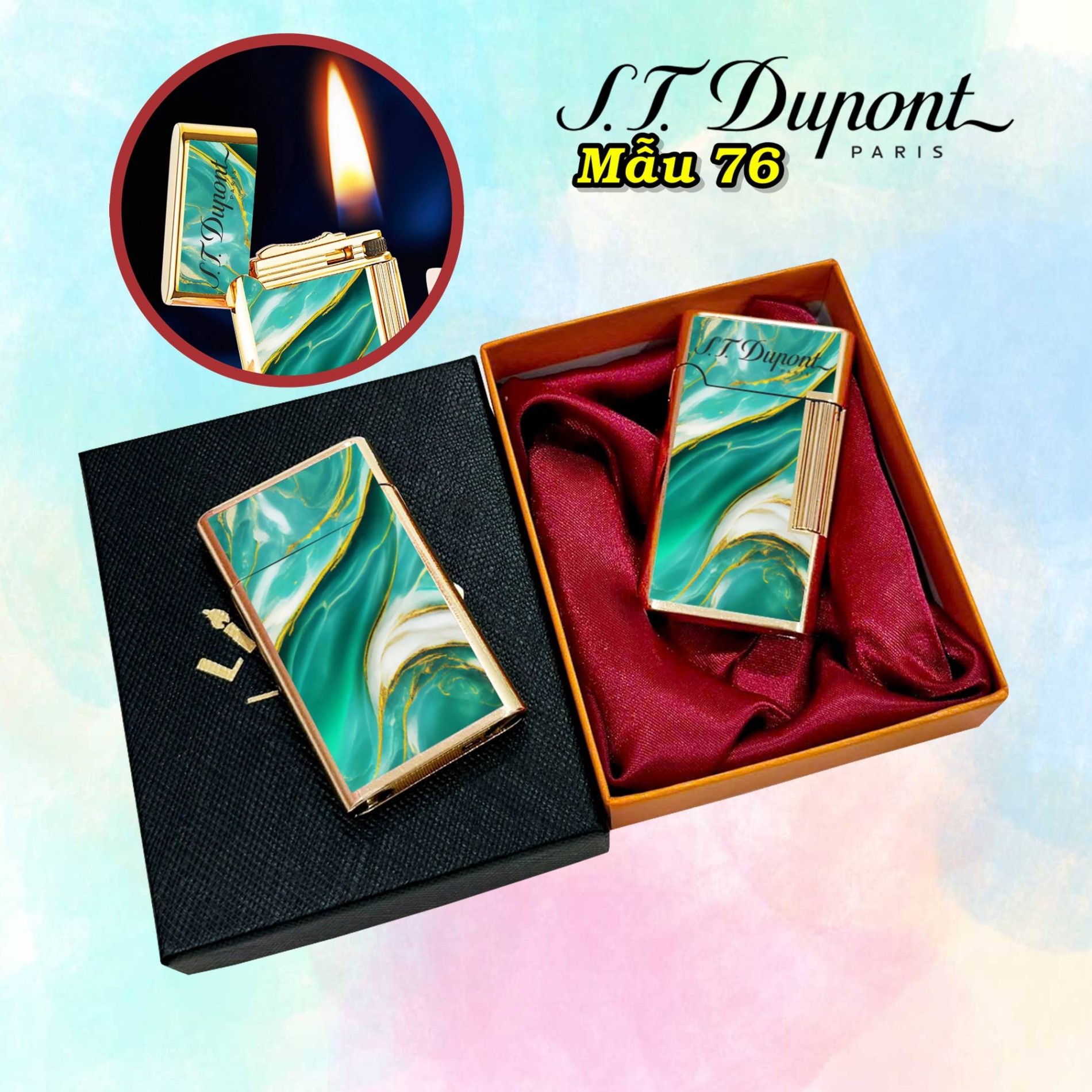 HỘP QUẸT BẬT LỬA XĂNG ĐÁ DUPONT KHẨM XÀ CỪ XANH TRƠN BÓNG ĐẸP BỀN NHỎ GỌN LÀM QUÀ TẶNG BẠN BÈ