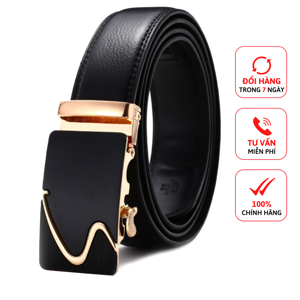 Thắt lưng nam chữ S vàng to nhỏ khóa tự động D&D Fashion màu đen dài 120cm