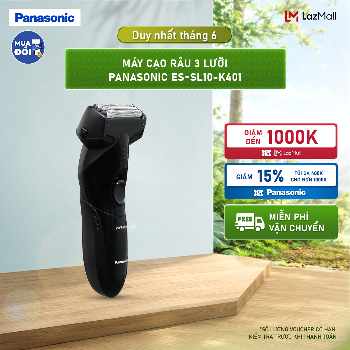 Máy Cạo Râu 3 Lưỡi Panasonic ES-SL10-K401- Lưỡi Cắt Hình Cung An Toàn Cho Da - Thiết Kế Hiện Đại – pin AA – Dễ Dàng Vệ Sinh - Bảo Hành Chính Hãng 12 tháng