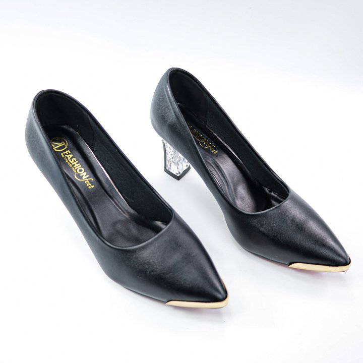 Giày cao gót da lì chính hãng 2tfashion feet, mũi nhọn viền , gót kim cương 7 phân - hcg0051