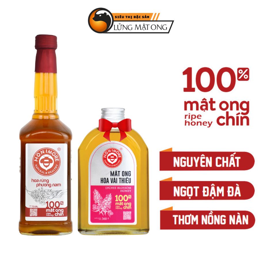 Combo Mật ong rừng, mật ong nguyên chất Mật ong chín Honimore Hoa Rừng Phương Nam 630g tặng 1 chai Mật ong Hoa Vải Thiều 360g- Giúp tăng cường đề kháng