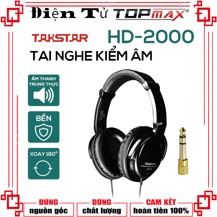 Tai nghe kiểm âm phòng thu cao cấp takstar hd2000 tai nghe nhạc chuyên dụng tai nghe kiểm âm phòng thu hát livestream âm thanh trung thực sống động bass cực mạnh, thiết kế tinh tế xoay 180 độ dễ dàng, bảo hành 1 năm.