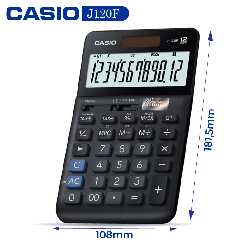 Máy tính casio j-120f - chính hãng bitex, bảo hành 7 năm