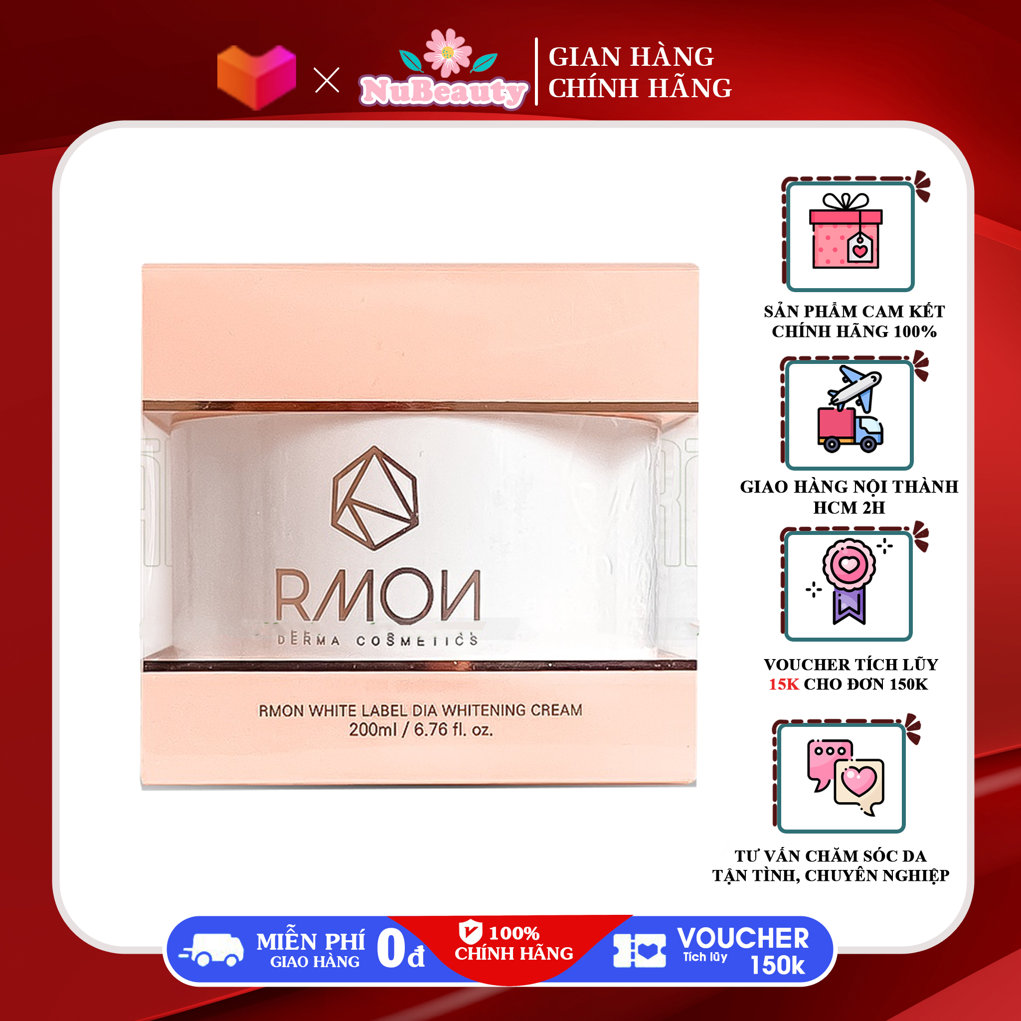 "Chính hãng" Kem dưỡng trắng tế bào gốc Rmon White Label Dia Whitening Cream, Kem ủ trắng dưỡng da body cấp tốc - Nubeauty