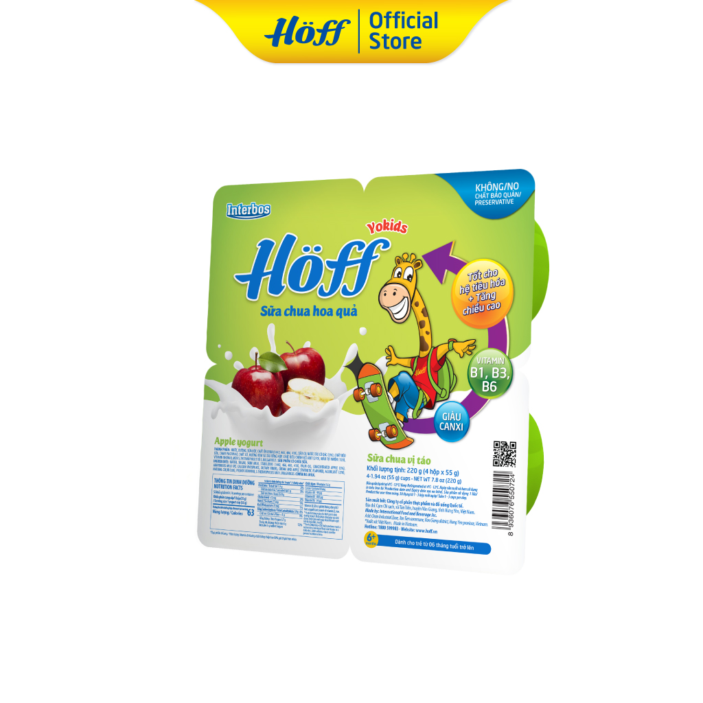 Sữa chua trẻ em vị Táo Hoff vỉ 4 hộp x 55g
