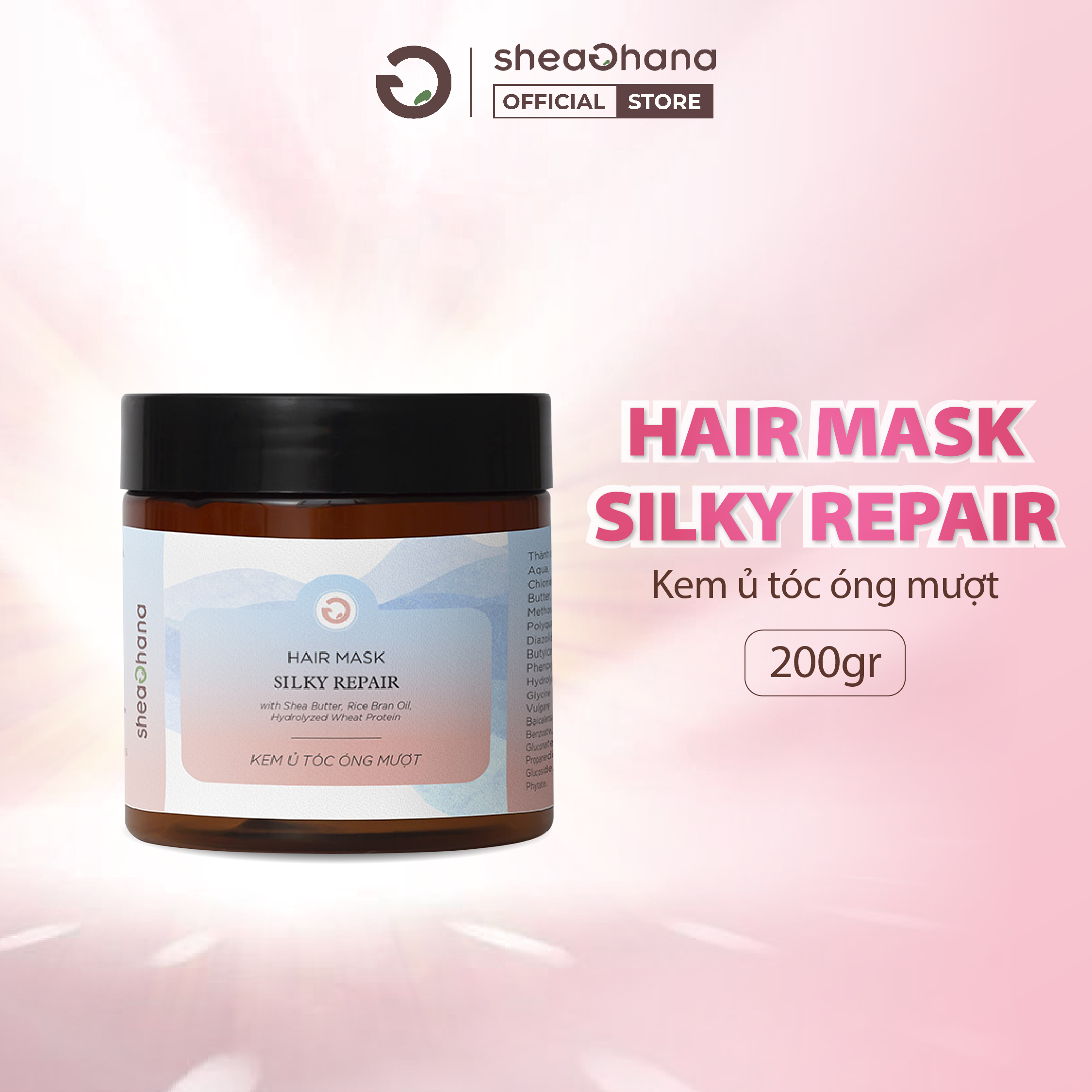 Kem ủ tóc óng mượt chống xơ rối Non-Silicone SheaGhana Hair Mask Silky Repair 200gr