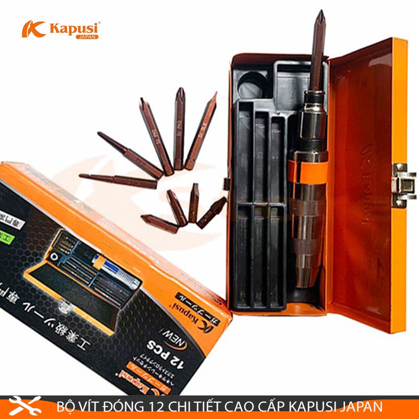BỘ TUA VÍT ĐÓNG 12 CHI TIẾT CAO CẤP KAPUSI JAPAN - TUA VÍT ĐÓNG THÁO ỐC GÃY TIÊU CHUẨN NHẬT BẢN
