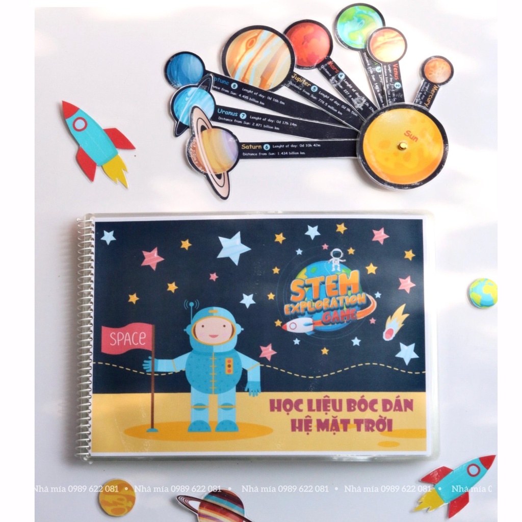 Học liệu bóc dán Montessori khám phá vũ trụ, Busy book hệ mặt trời in ép Plastic siêu bền