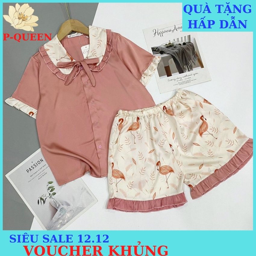 Đồ bộ nữ mặc nhà, set đồ ngủ lụa latin, mango cao cấp Pyjamas nữ cộc đùi, Pyjama Queen, chất lụa mềm mại, êm ái