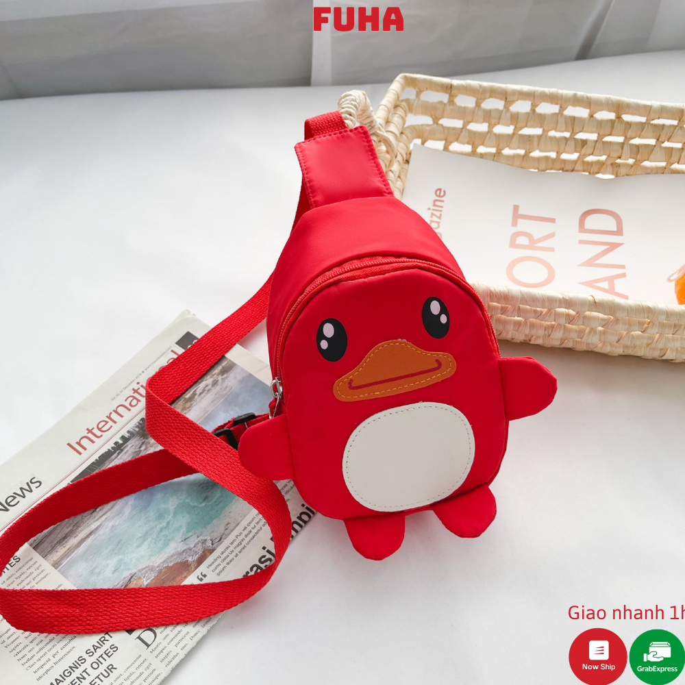 Túi đeo chéo trẻ em họa tiết chú vịt đáng yêu FUHA, túi đeo chéo thời trang cho bé