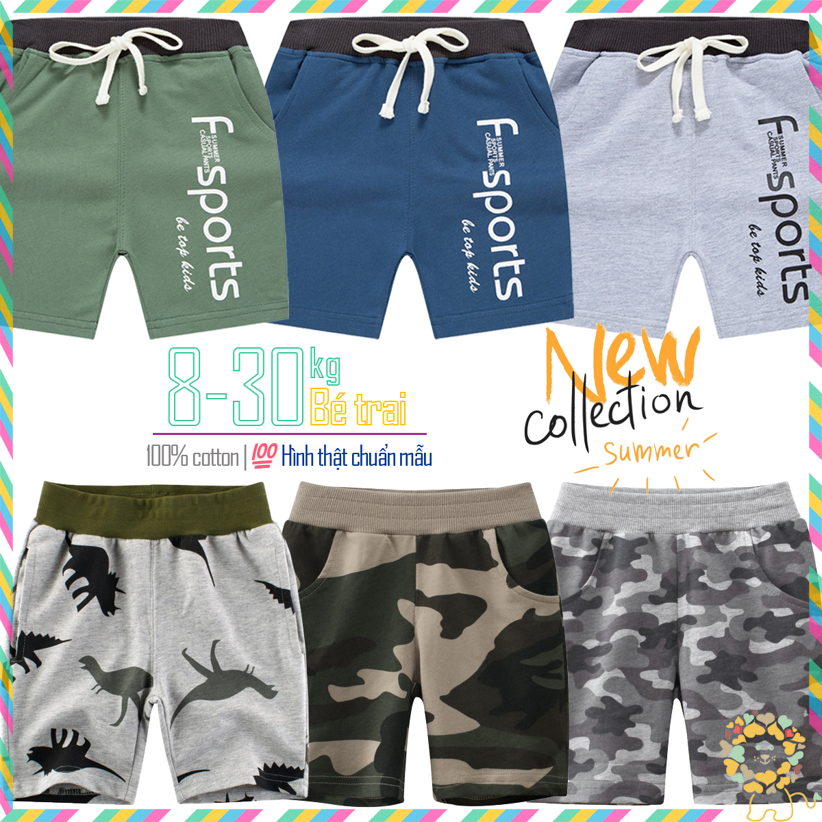 Quần thun bé trai quần short cho bé chất cotton họa tiết kẻ 27KIDS BETOP mẫu mới 2022