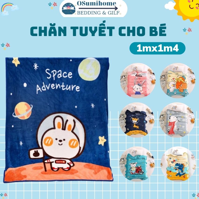 Mền tuyết nhung, chăn mền cho bé 1mx1m4,chăn được in 2 mặt hoạt tiết doreamon, khủng long cute nhiều mẫu OSumihome