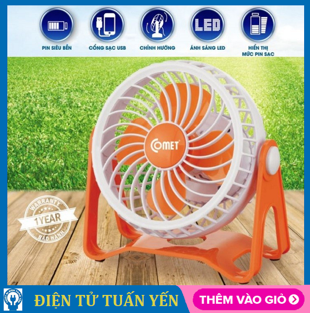 Quạt sạc usb mini comet crf0105 xoay 360 độ - 2 mức độ gió - nhỏ gọn tiện lợi cho dân văn phòng