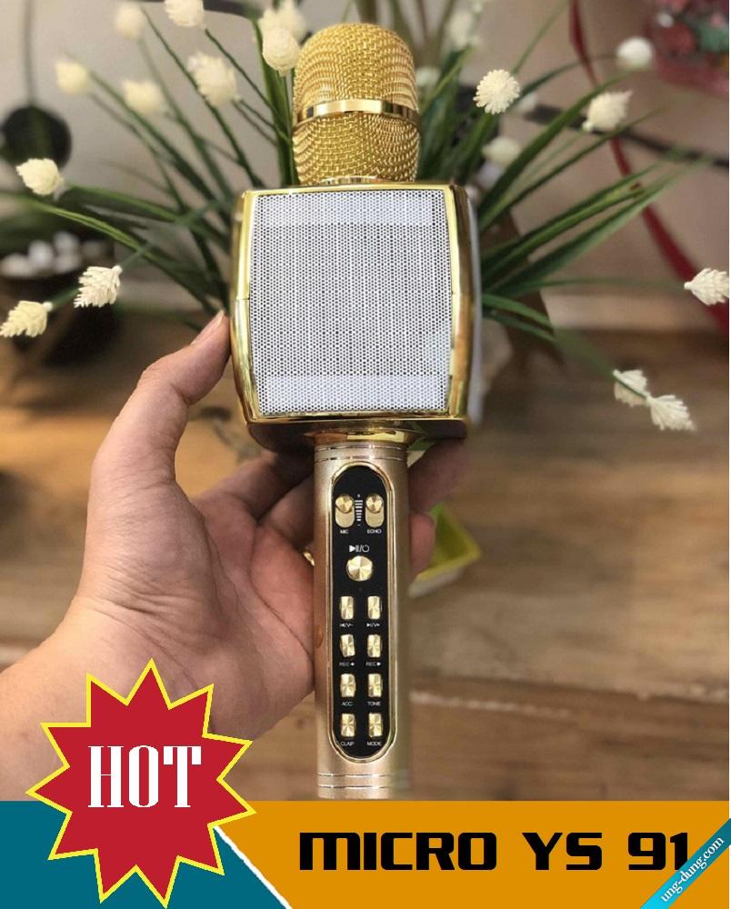 Micro karaoke bluetooth, mic hát karaoke bluetooth, micro karaoke ys91 kiểu dáng đẹp, công suất loa 5w âm thanh trong không rè, kết nối bluetooth 3.0 ổn định 10m - top 5 micro kèm loa bán chạy.