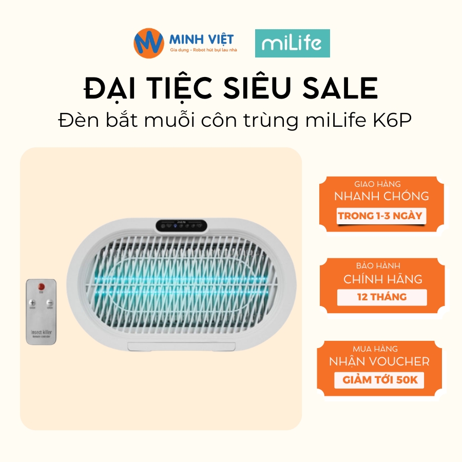 Đèn Bắt Muỗi Côn Trùng miLife K6P - Thu Hút Muỗi, Bắt Côn Trùng Hiệu Quả -BH 12 Tháng- TL Tech World