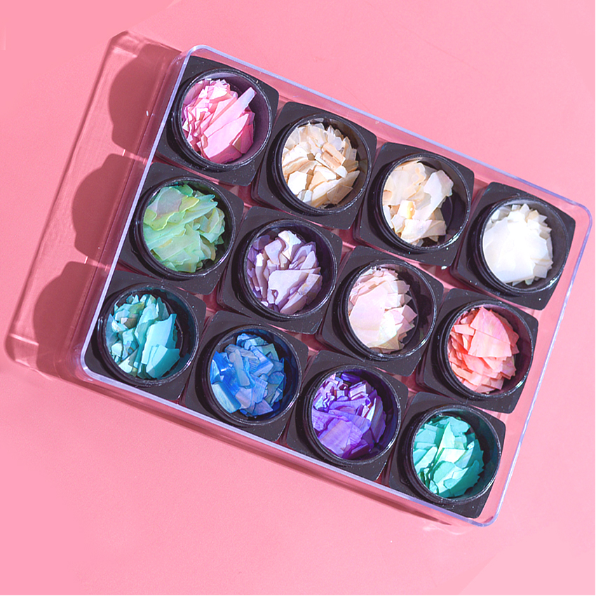 [HCM]Set 12 hũ xà cừ vân đá ánh cầu vồng - xà cừ nail trang trí móng tay đắp gel ẩn theo phong cách Hàn Nhật