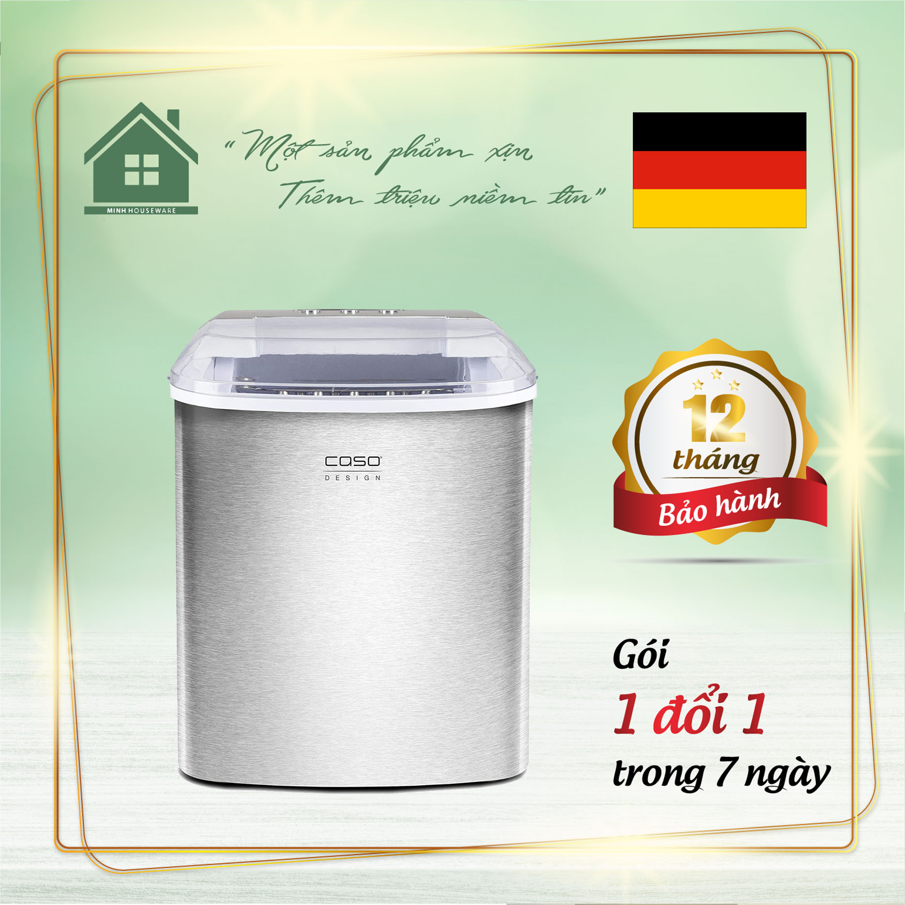 Máy Làm Đá Caso 3302 IceChef Pro  Làm Đá Viên Cực Nhanh Chỉ Từ 6-12' Thích Hợp Dùng Cho Những Ngày Hè Nóng, Bữa Tiệc Cần Làm Đá Nhanh Uống Nước Ngọt, Rượu,.. Bảo Hành 12 Tháng, 1 Đổi 1 Trong 7 Ngày Nếu Lỗi NSX