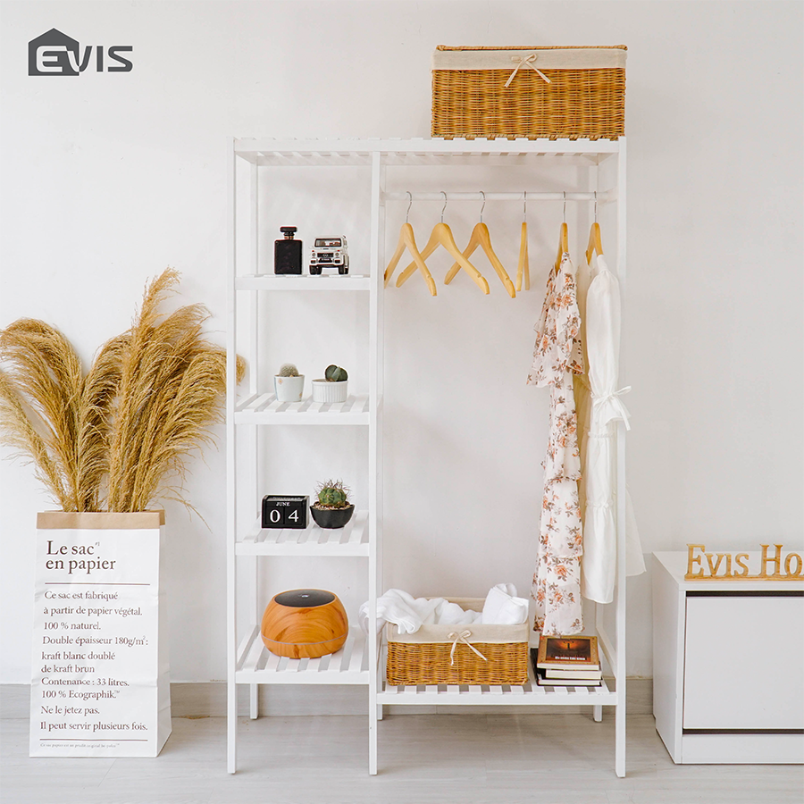 Tủ Treo Quần Áo Gỗ Thông Evis Home 2 Ngăn - Kệ Gỗ Giá Treo Đồ Thông Minh - Trang Trí Nội Thất Sang Trọng