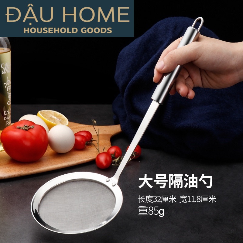 Vợt inox lưới mịn lọc cặn dầu, vớt bọt, váng dầu, thực phẩm, sữa, hạt, trà size 10 12 14 16 - Đậu Home