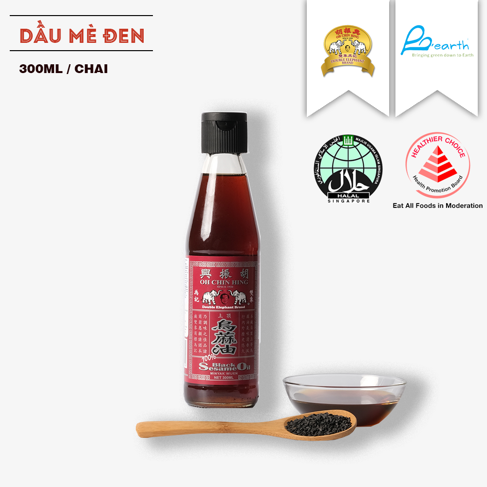 Dầu mè đen thương hiệu double elephant date tháng 6/2024 - double elephant brand black sesame oil - 300ml - 24 chai x 300ml
