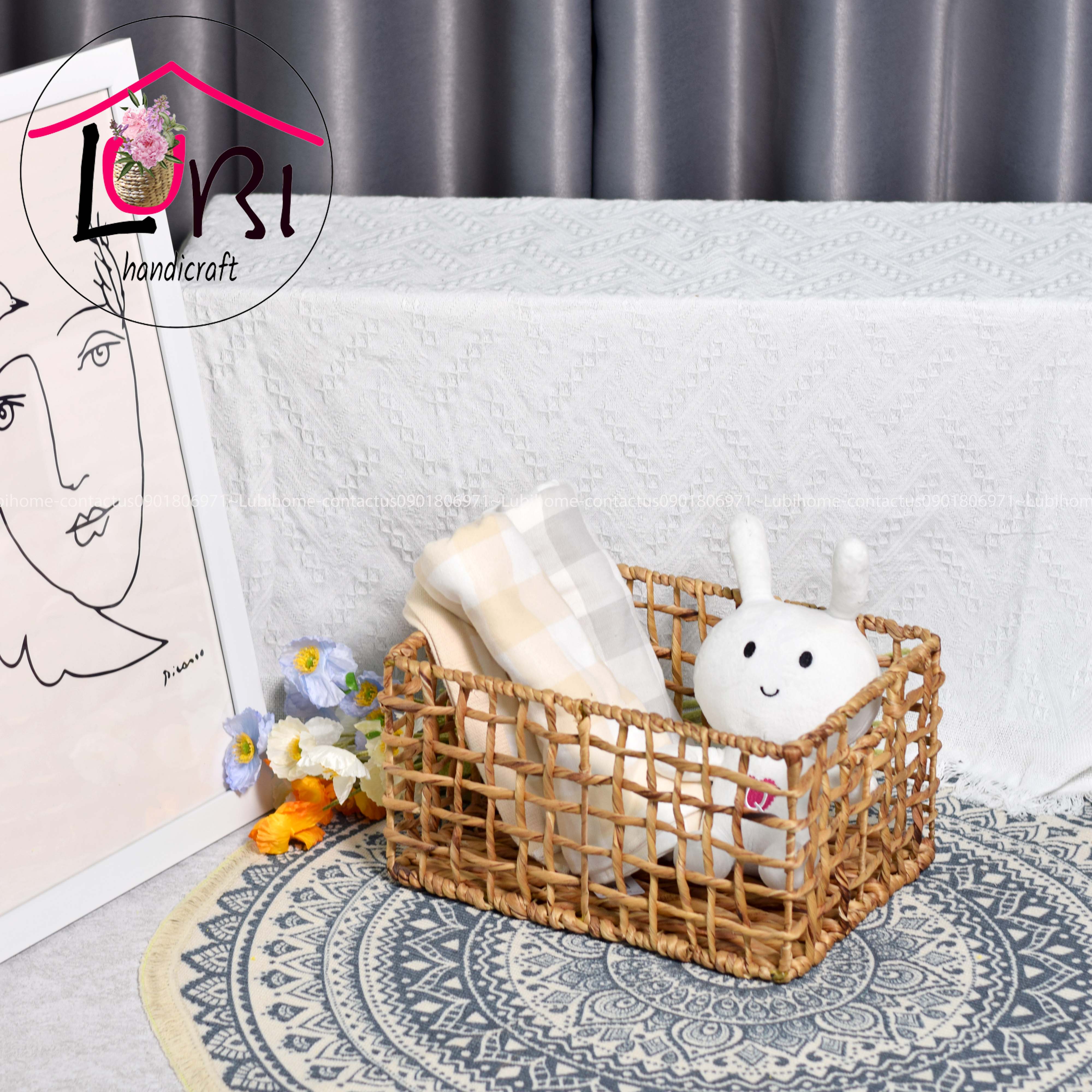 - Khay đựng đồ lục bình chữ nhật đan karo - xinh xắn