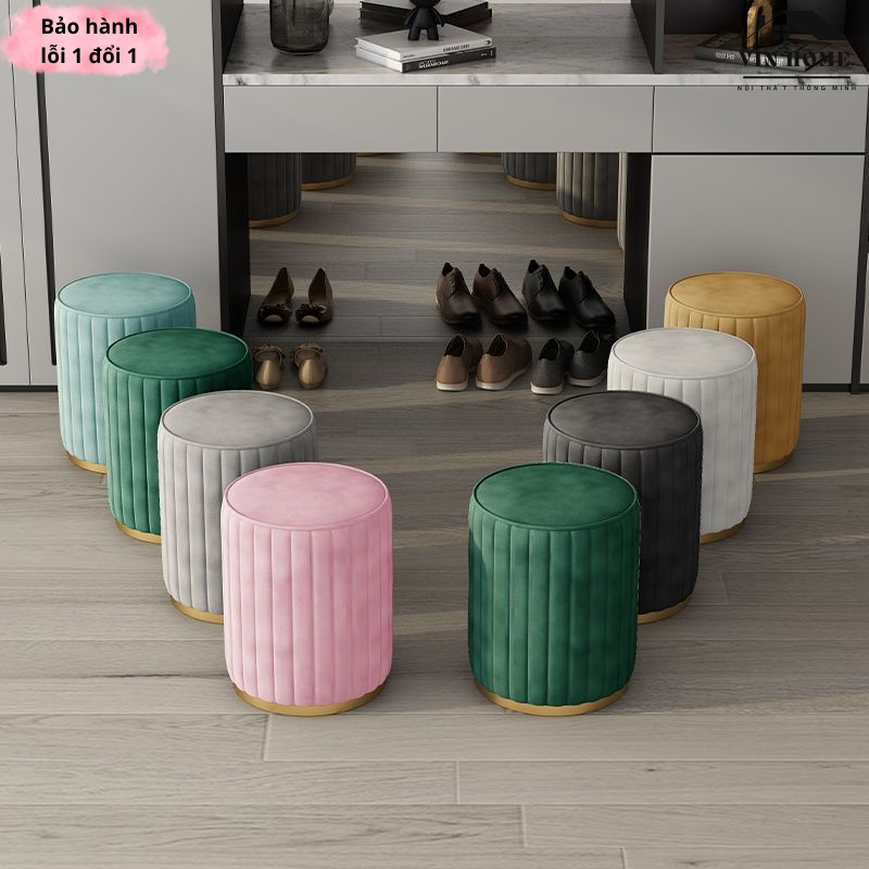 Ghế đôn bàn trang điểm, ghế đôn sofa, ghế đôn tròn nỉ da dày dặn hàng cao cấp - nội thất vin home