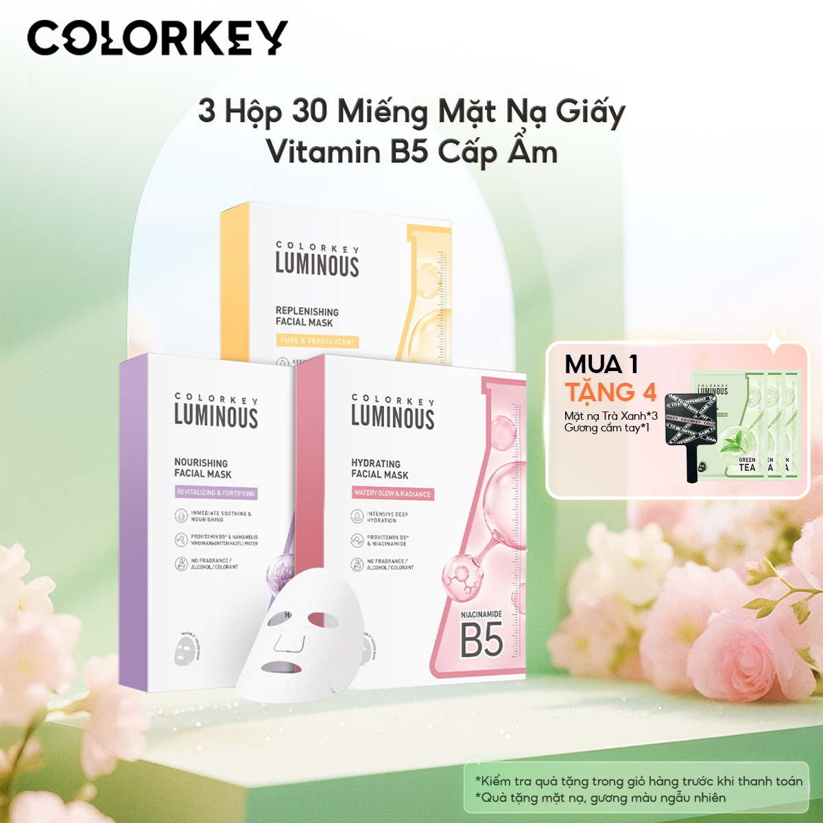 Combo 3 Hộp 3 Màu Mặt Nạ Giấy COLORKEY LUMINOUS Vitamin B5 Giúp Cấp Ẩm Hỗ Trợ Phục Hồi Làn Da Nhiều Dưỡng Chất 25ml miếng 