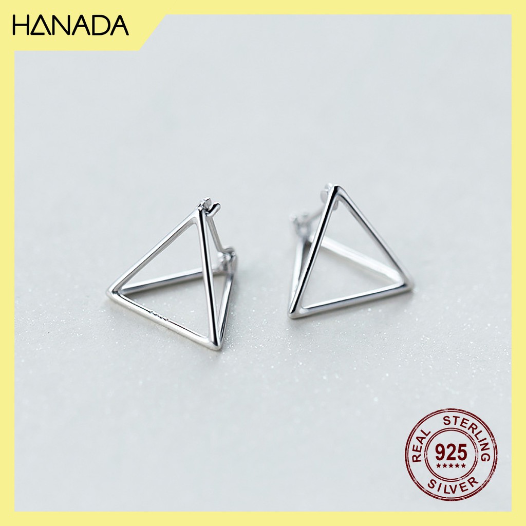 Bông tai bạc 925 hanada tam giác 3d 0458