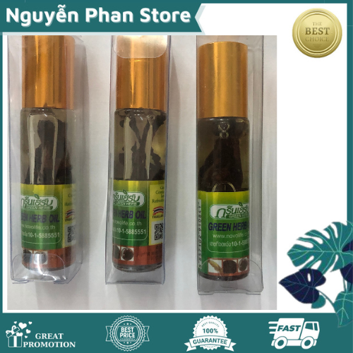 Dầu lăn nhân sâm Green Herb Oil - Thái Lan, chai 8ml, lóc 12 chai