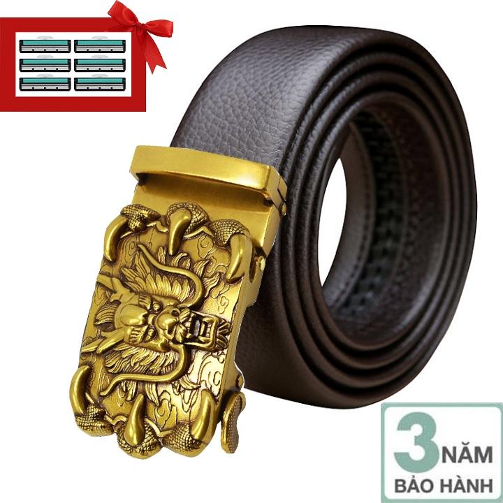 [HCM]Thắt lưng Ruby Luxury da bò 2 lớp đầu khóa đồng tự động độc đáo tặng kèm 6 lưỡi dao cạo râu trị giá 60.000 đ