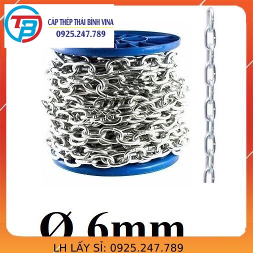 Dây xích sắt mạ kẽm phi 6 [ 6mm ] cáp thép giá sỉ