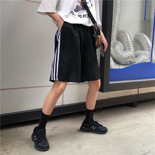 Quần Short Thể Thao Phối Sọc 3 Line Dáng Rộng Unisex Phong Cách Hàn Quốc G3