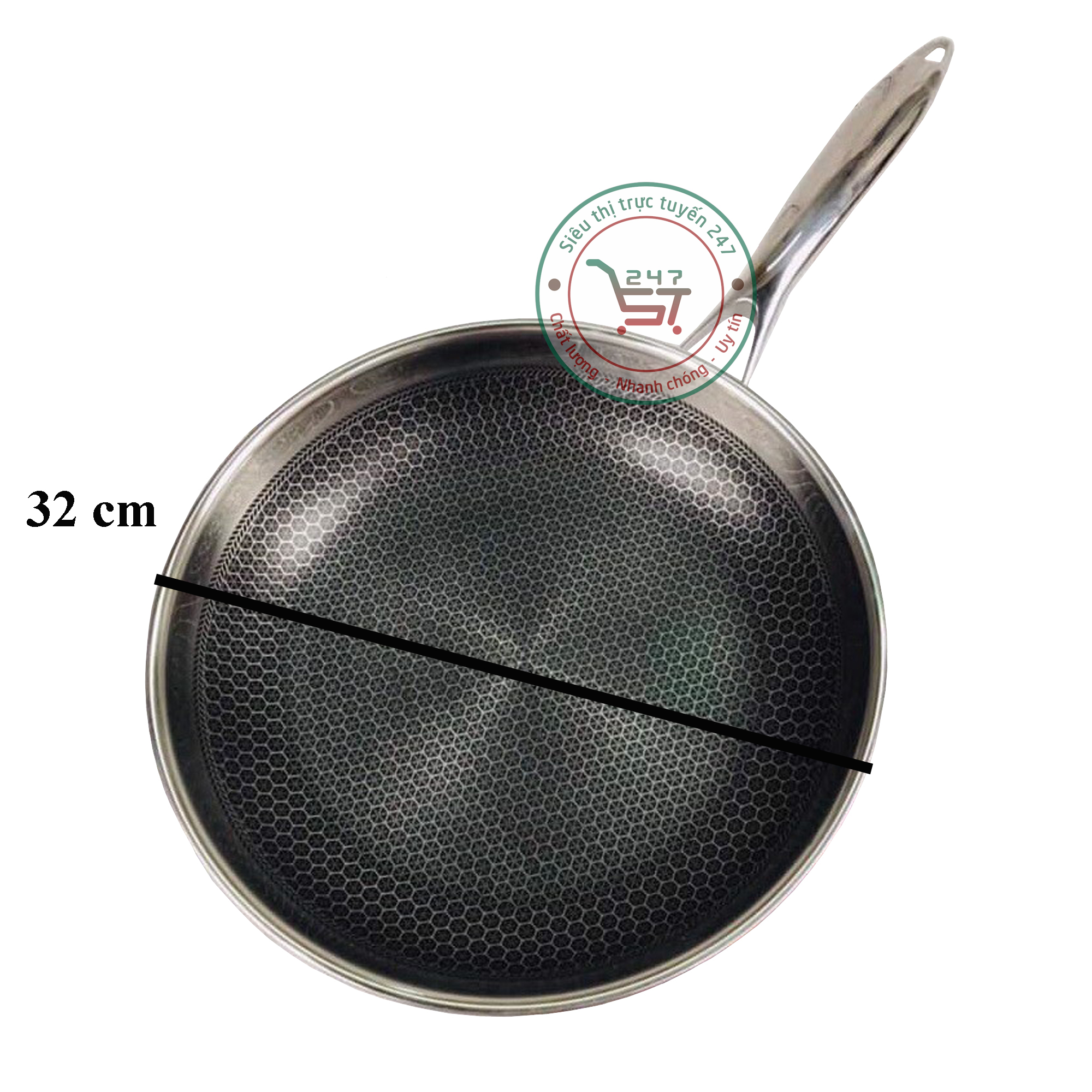 Chảo chống dinh lòng sâu 32 cm vân tổ ong chiên xào tiện dụng