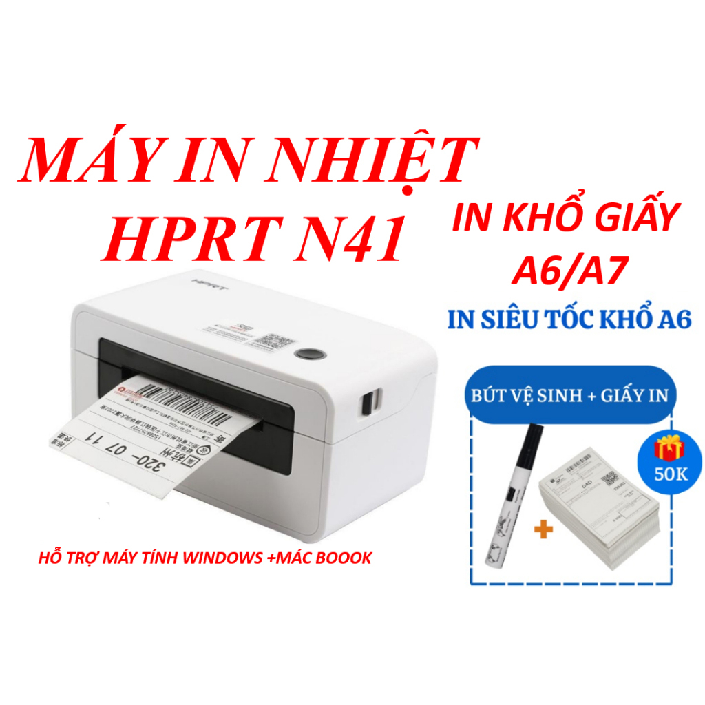 Máy in nhiệt a6 hprt n41 in khổ a6 100x150 a7 76x130 , in đơn sàn tmđt các đơn vị vận chuyển