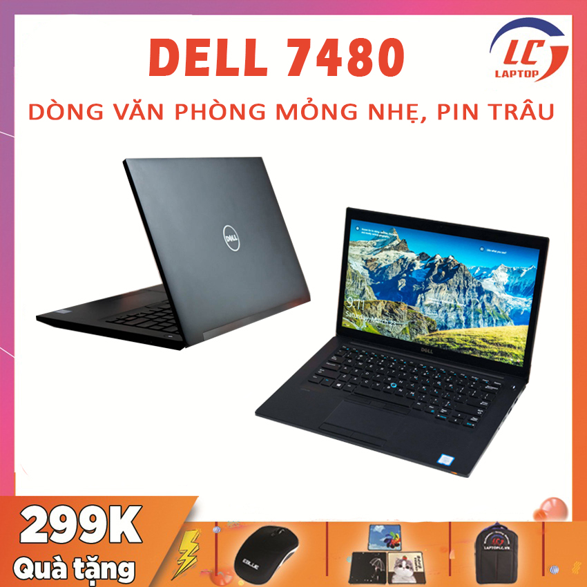 Dell Latitude 7480, Laptop Văn Phòng Mỏng Nhẹ, i7-7600U, VGA Intel HD 620, Màn 14 Full HD IPS